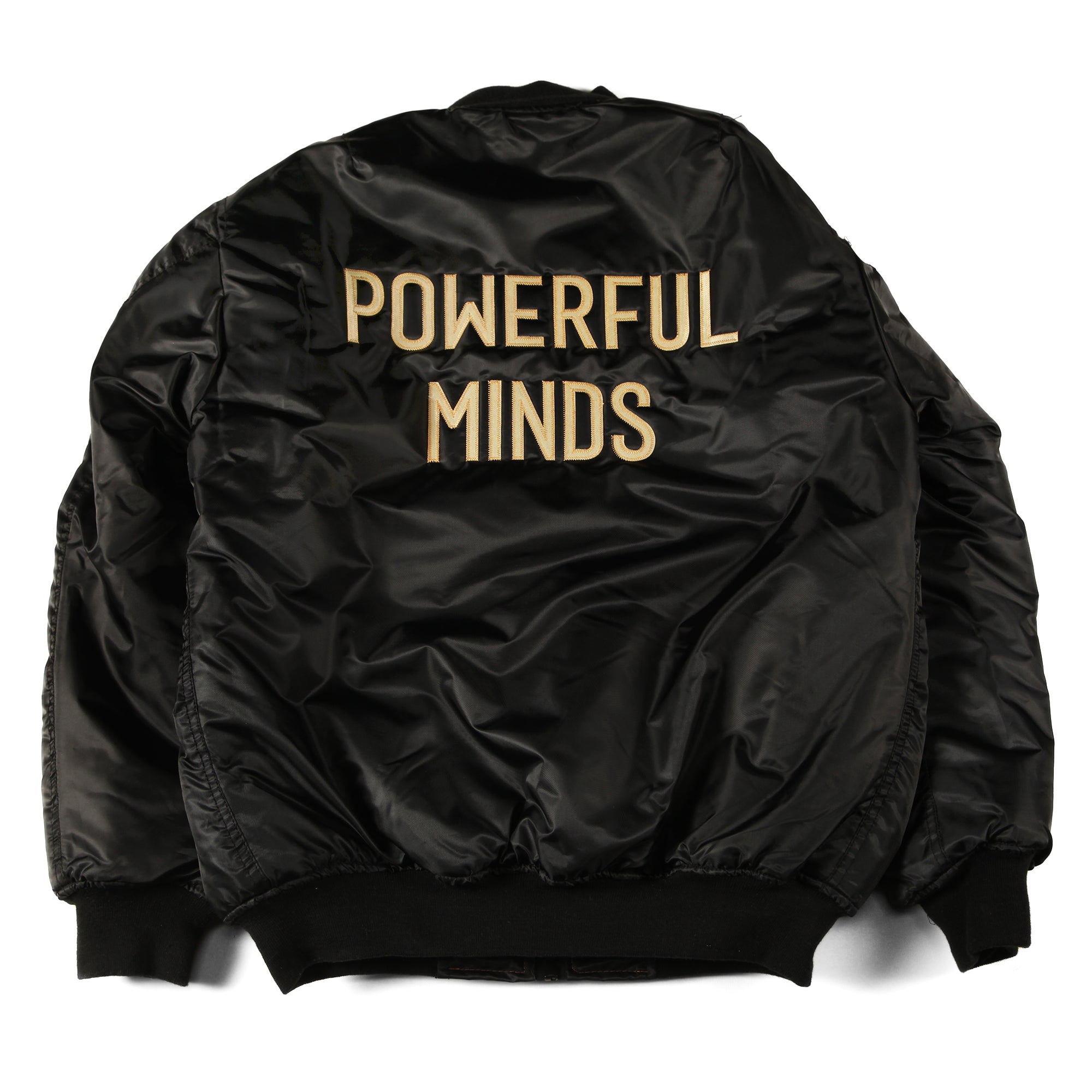 Black Bomber Jacket With Stitched logo and leather patch on sleeve