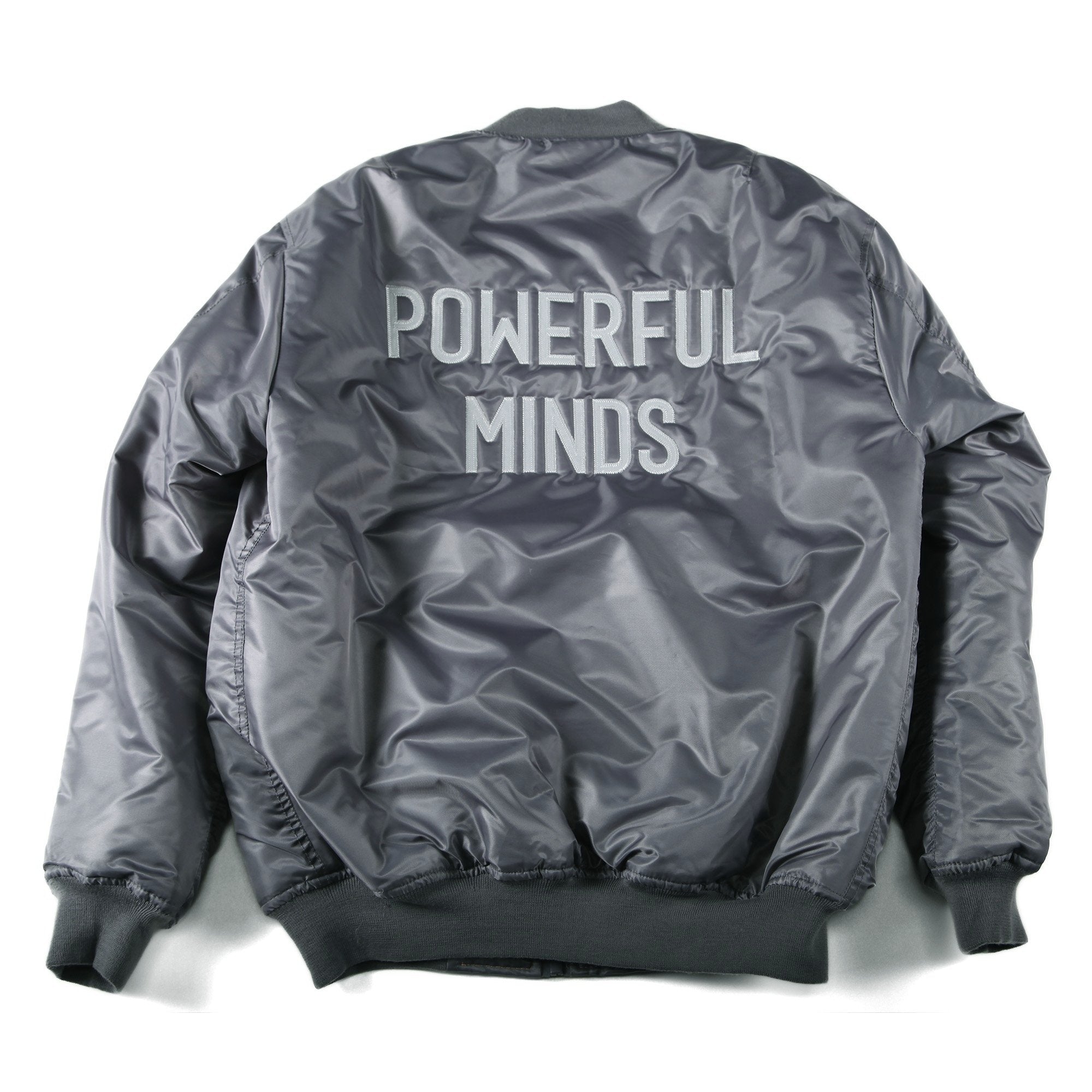 Charcoal Bomber Jacket With Stitched logo and leather patch on sleeve
